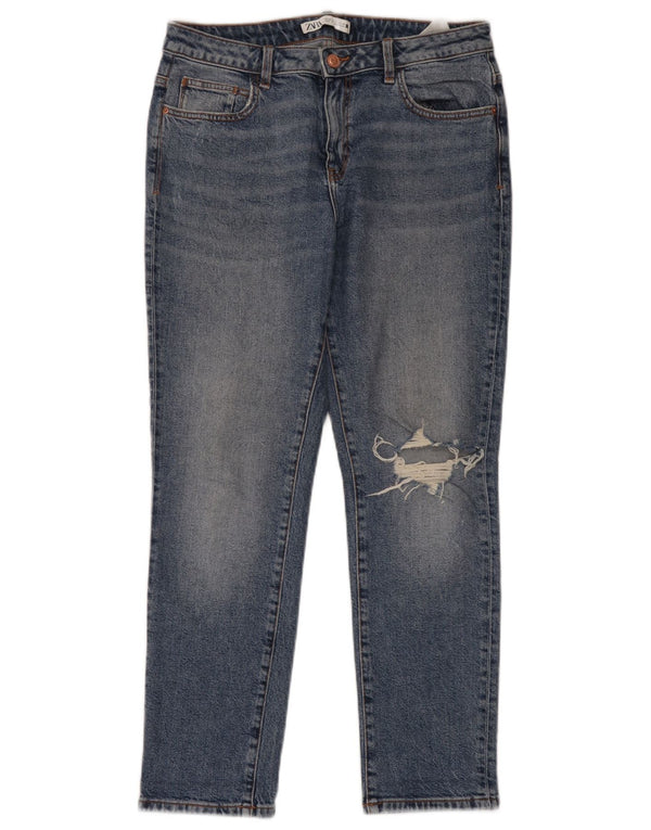 Zara Jeans feminino slim desgastado UE 40 médio W30 L28 algodão azul