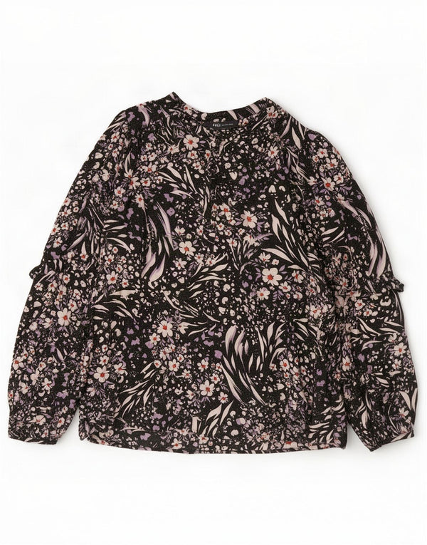 Blusa feminina de manga comprida Marks & Spencer Reino Unido 14 grande preta floral