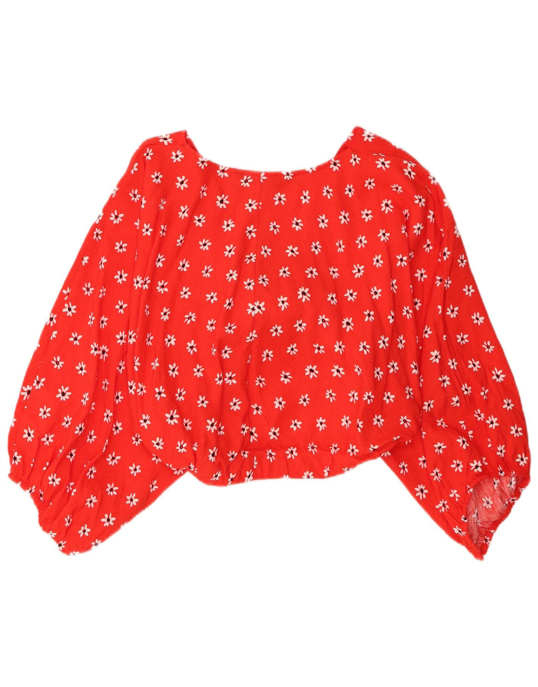 Zara Top feminino de manga comprida com gravata frontal Reino Unido 12 médio vermelho floral