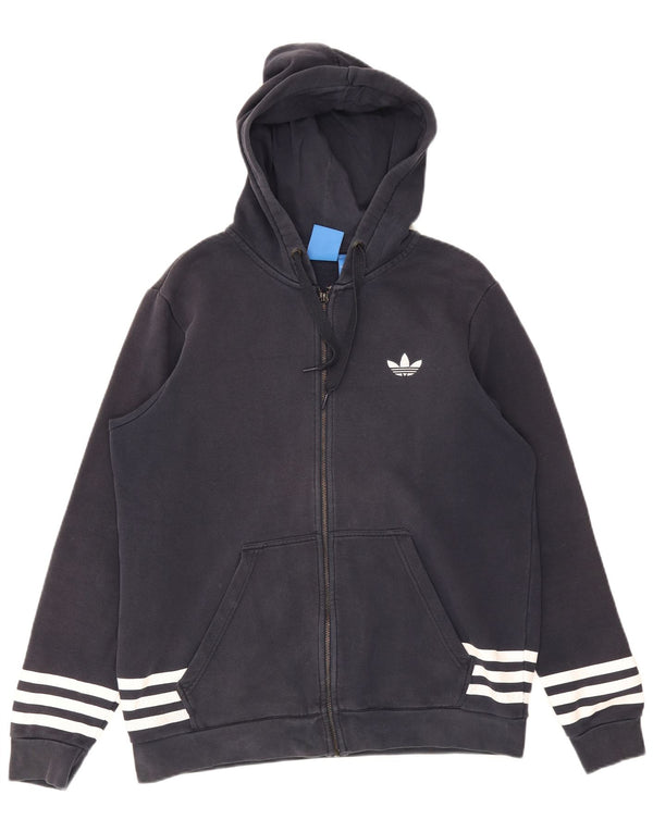 Suéter masculino Adidas com capuz e zíper gráfico grande algodão azul marinho
