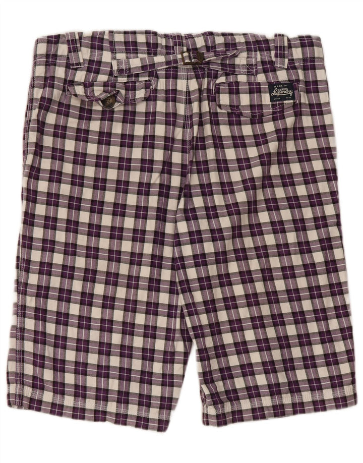 Shorts chino masculino SUPERDRY grande W36 algodão xadrez roxo