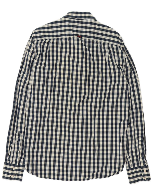 Camisa masculina Superdry grande algodão guingão azul marinho