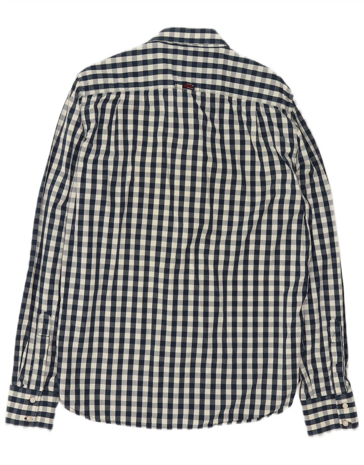 Camisa masculina Superdry grande algodão guingão azul marinho