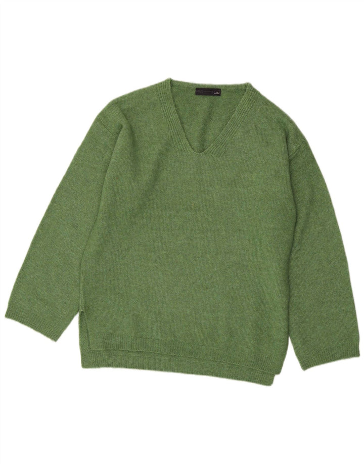 Suéter feminino Marks & Spencer grande com decote em V Reino Unido 10 pequeno verde