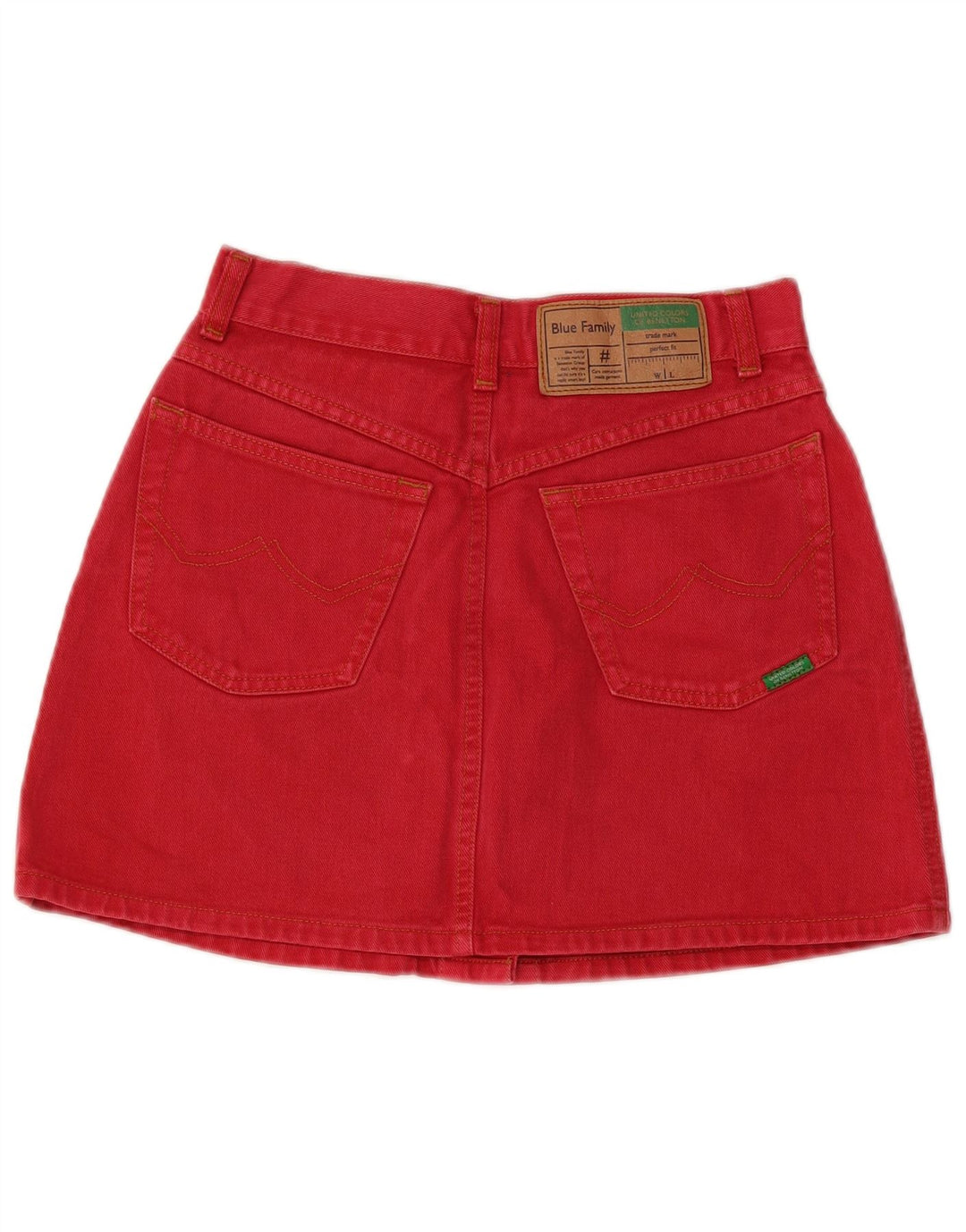 Mini saia jeans feminina Benetton IT 44 médio W26 algodão vermelho