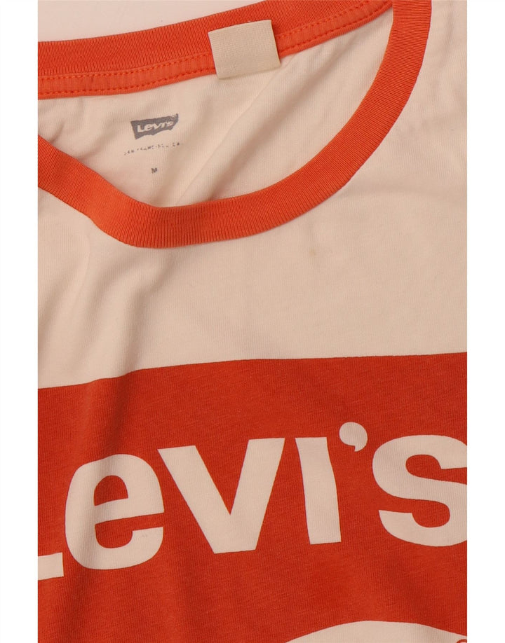 Camiseta feminina com estampa cropped LEVI'S Reino Unido 12 médio algodão off white