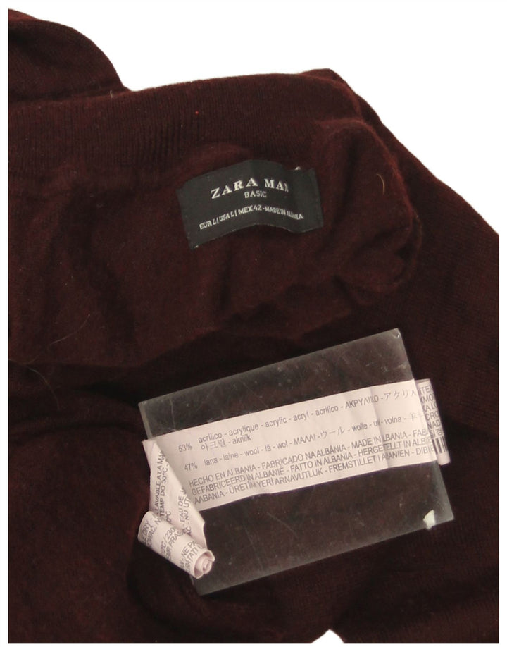 Zara Suéter masculino com gola redonda grande acrílico cor de vinho