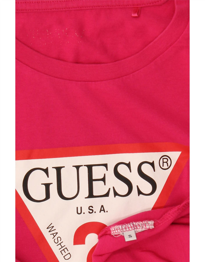 Camiseta feminina gráfica GUESS UK 10 pequena rosa