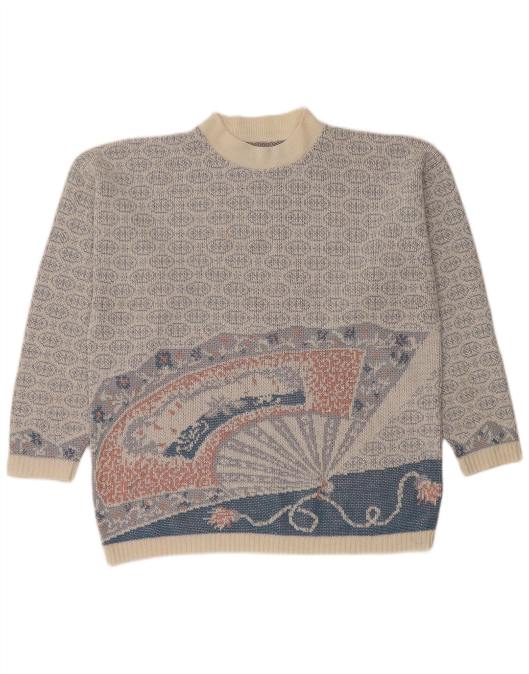 Suéter vintage masculino com gola redonda, médio azul Fair Isle