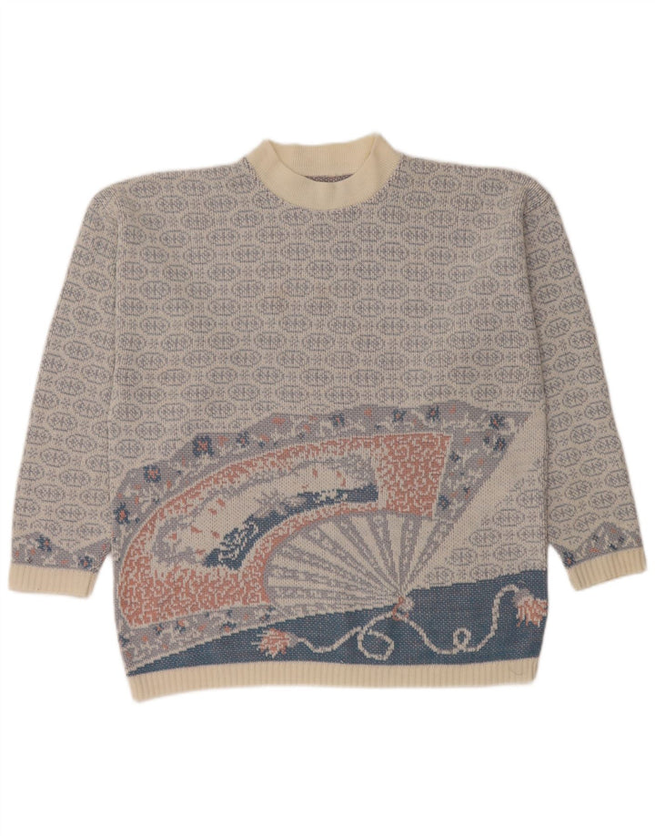 Suéter vintage masculino com gola redonda, médio azul Fair Isle