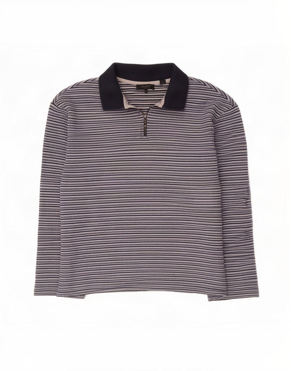 Camisa polo masculina de rugby de manga comprida Ted Baker tamanho 3 listrado azul médio