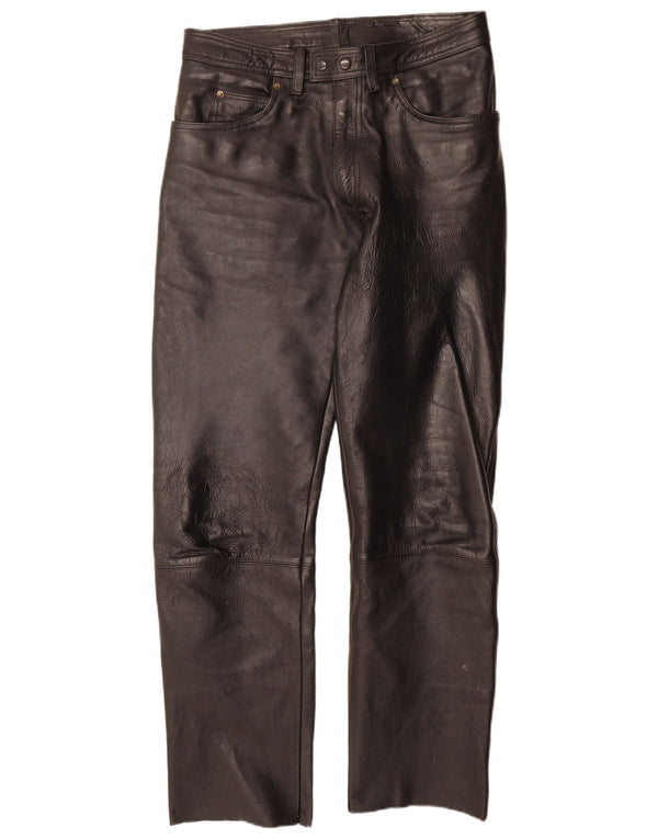 Calças de couro retas masculinas vintage W32 L33 couro preto