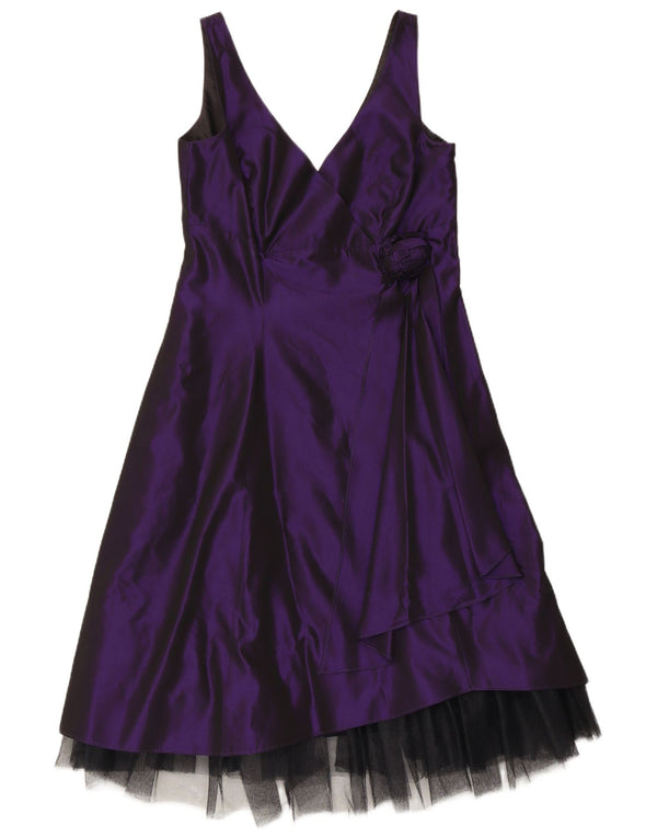 Debut vestido feminino sem mangas evasê UK 12 acetato roxo médio