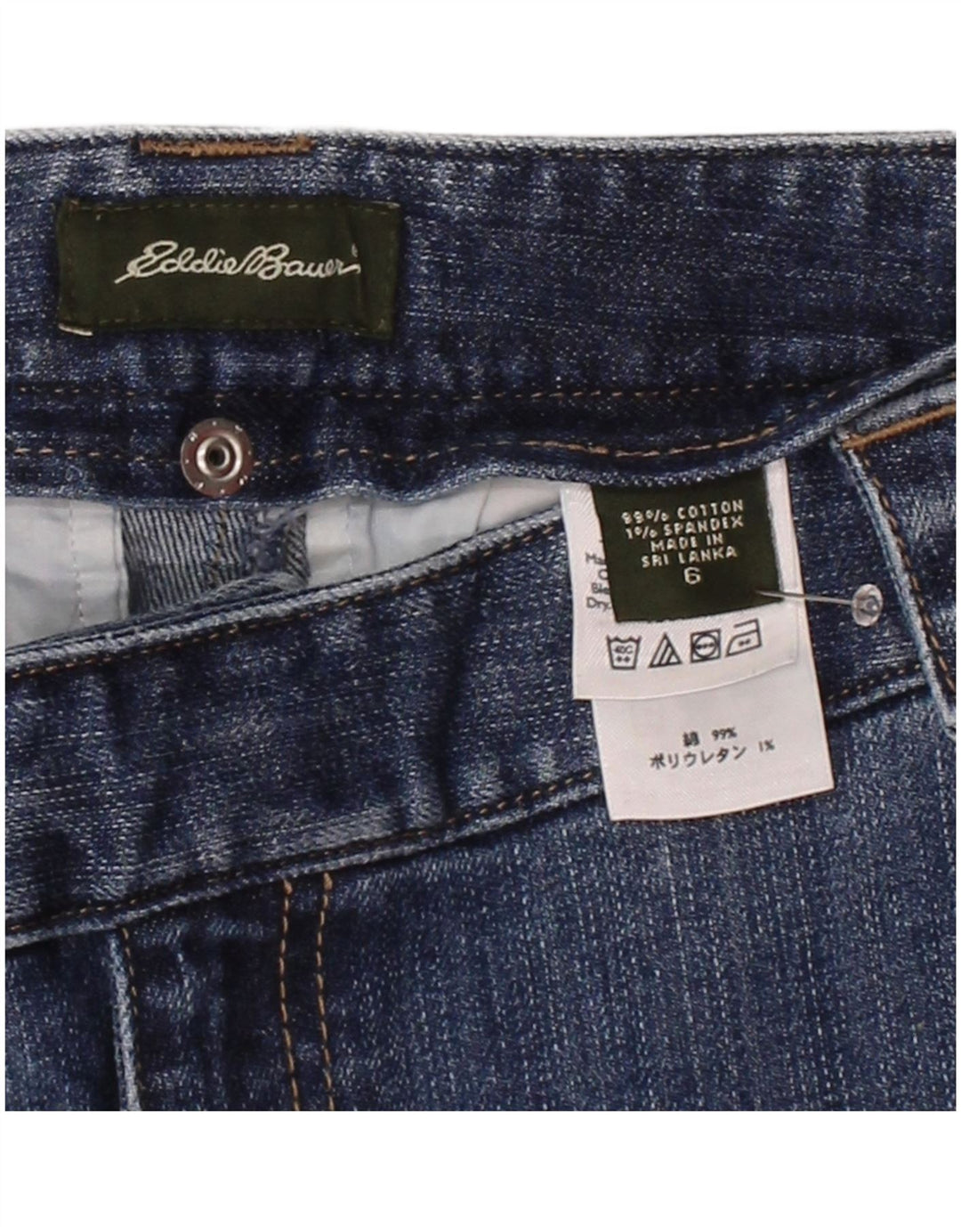 Calça capri feminina EDDIE BAUER EUA 6 médio W30 L19 algodão azul