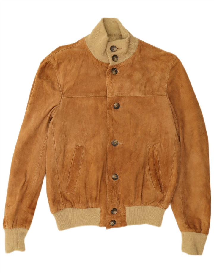 Jaqueta bomber masculina vintage de camurça IT 48 couro colorblock bege médio