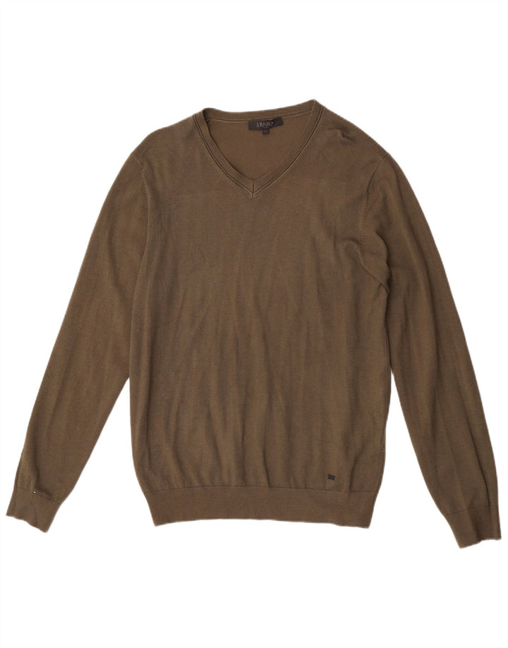 Liu Jo Suéter masculino com decote em V grande viscose cáqui