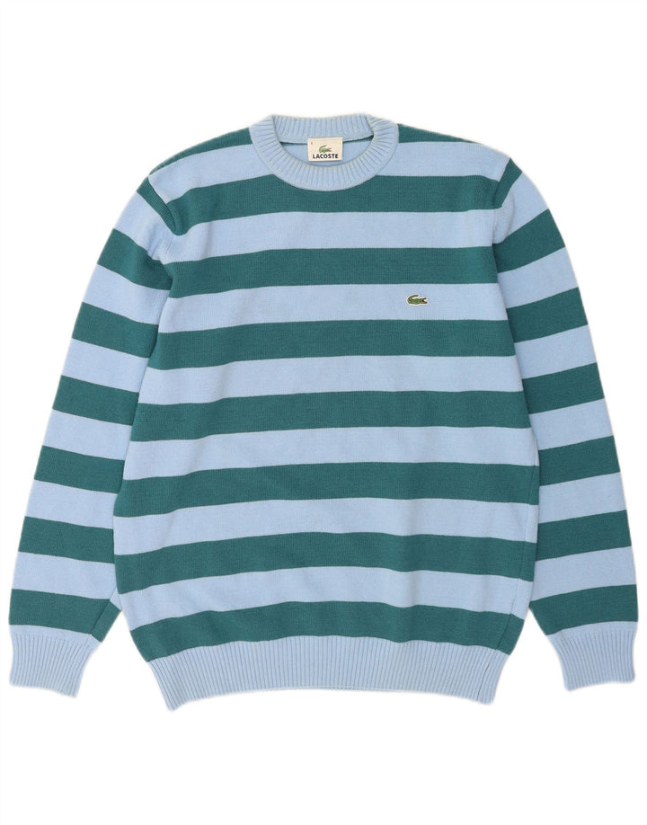 Suéter masculino Lacoste com gola redonda tamanho 4 lã listrada azul médio