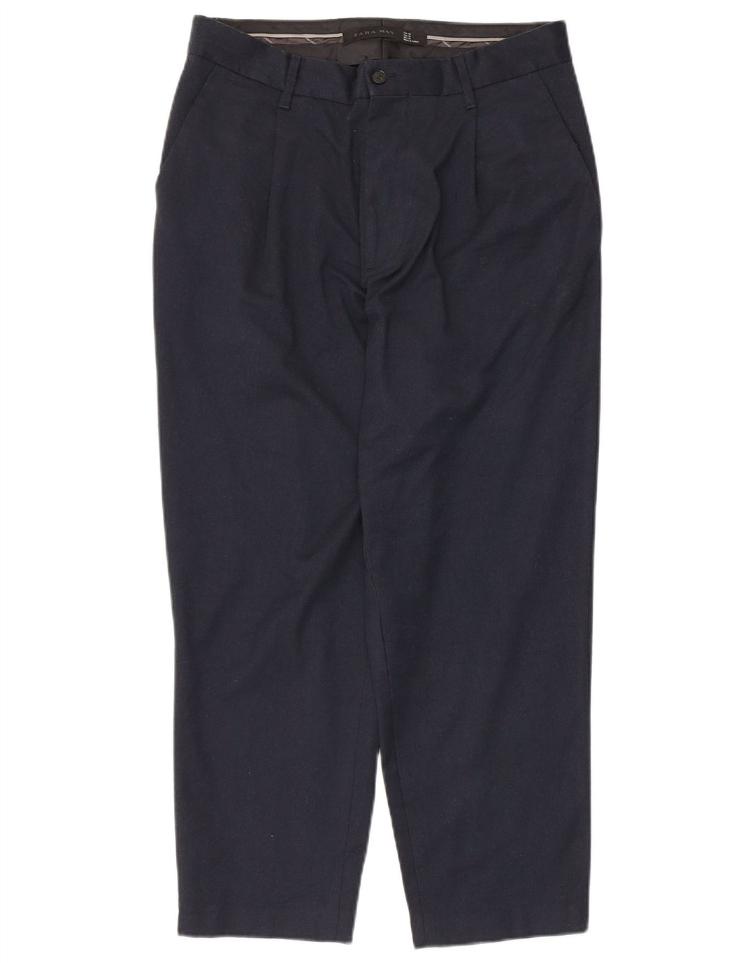 Zara Calças masculinas cortadas EU 38 Pequeno W30 L25 Azul marinho Poliéster