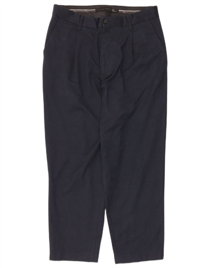 Zara Calças masculinas cortadas EU 38 Pequeno W30 L25 Azul marinho Poliéster