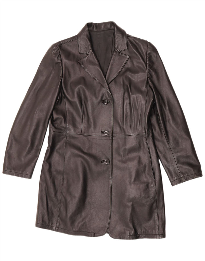 Casaco de couro feminino vintage Reino Unido 14 couro preto médio