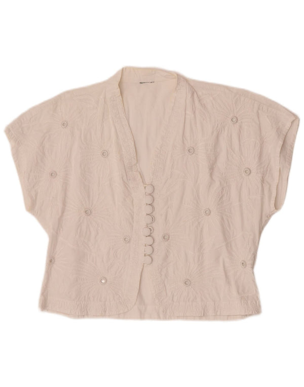 Blusa feminina vintage de manga curta, camisa uk 16 grande off white floral