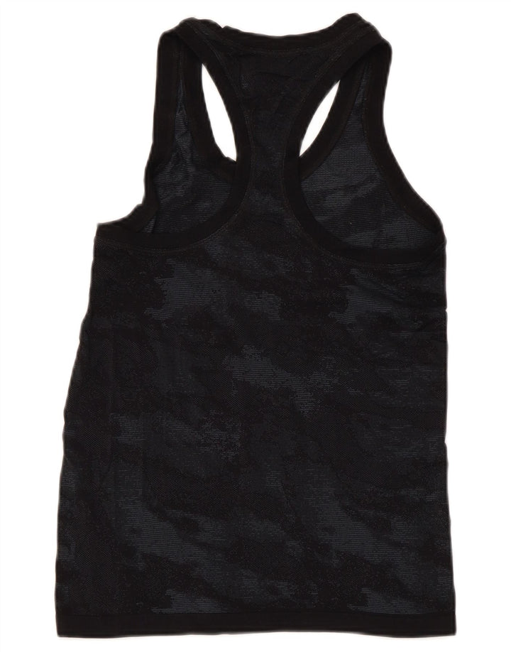 Colete feminino ATHLETA UK 8 pequeno preto camuflado nylon