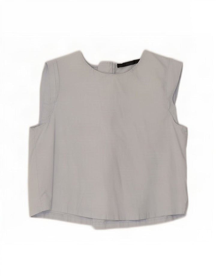 Blusa feminina Zara Top UK 12 algodão azul médio
