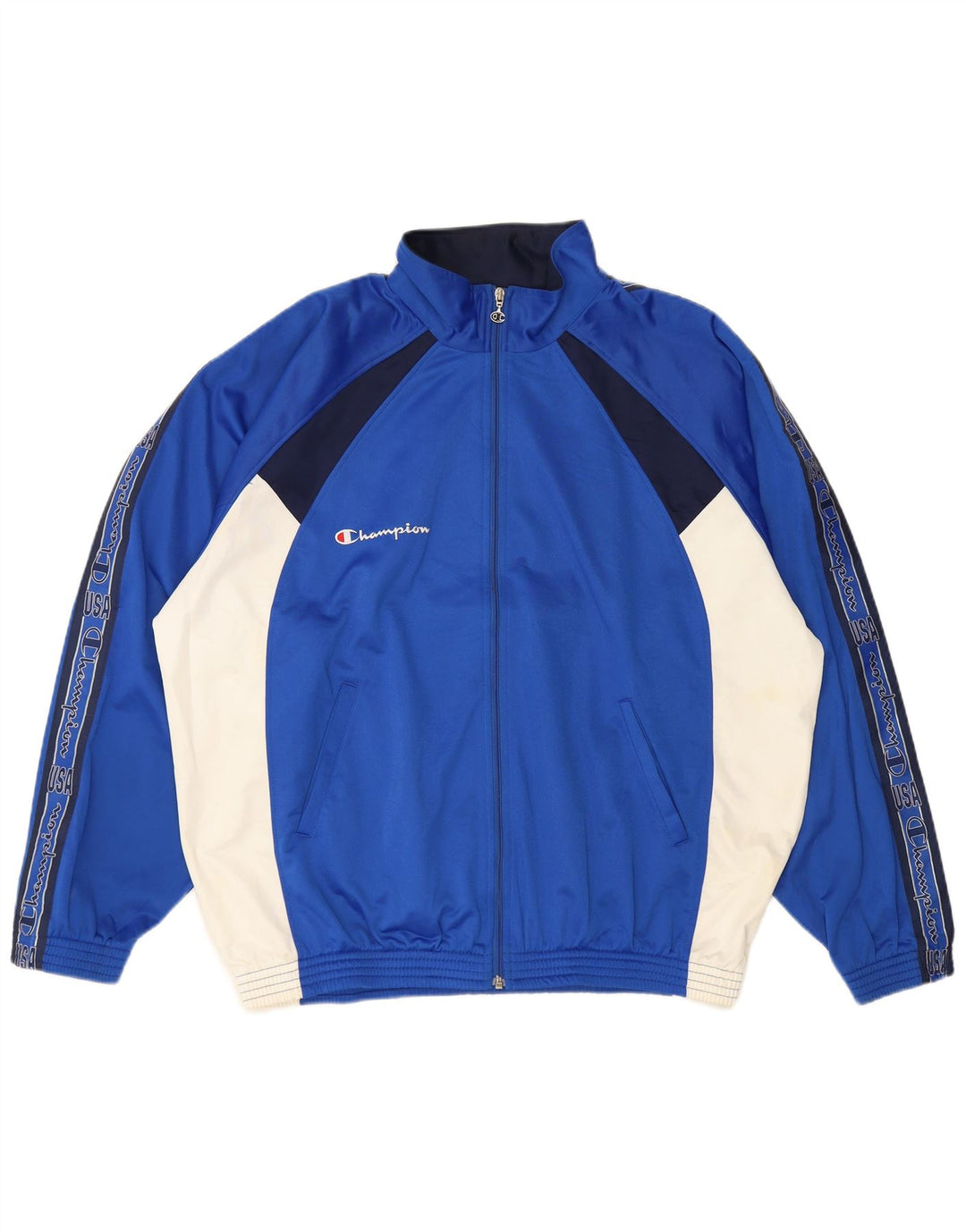 Jaqueta masculina de agasalho gráfico Champion 2XL azul colorblock poliéster
