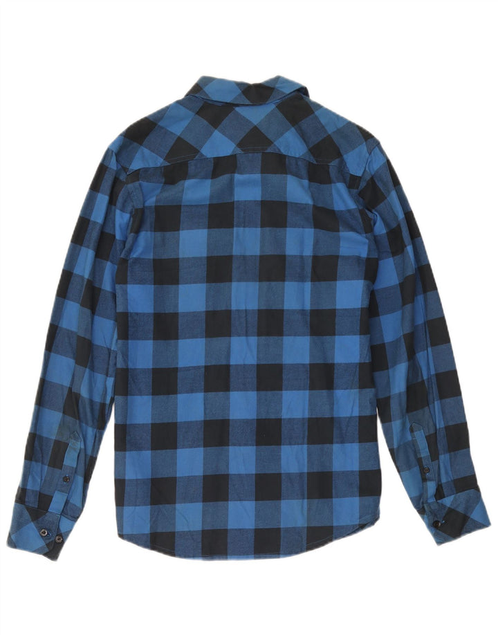 Camisa masculina de flanela Adidas pequena azul algodão guingão