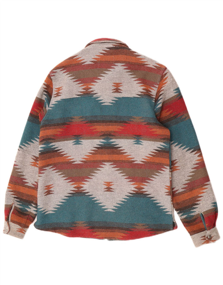 Camiseta feminina vintage UK 18 XL poliéster geométrico multicolorido