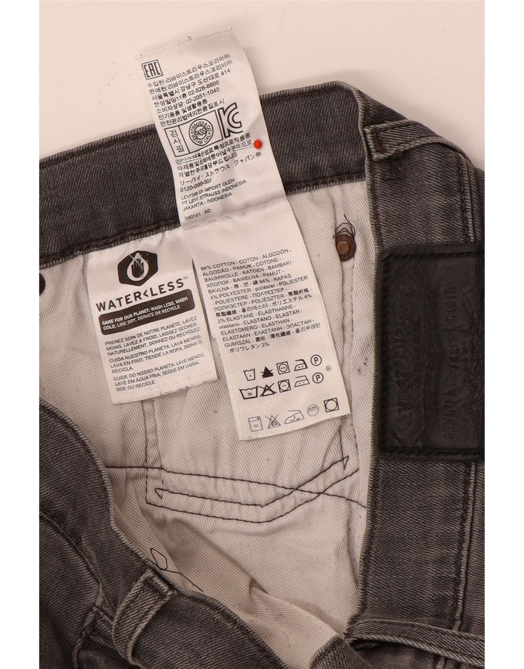 Jeans retos masculinos Levi's W34 L30 algodão cinza