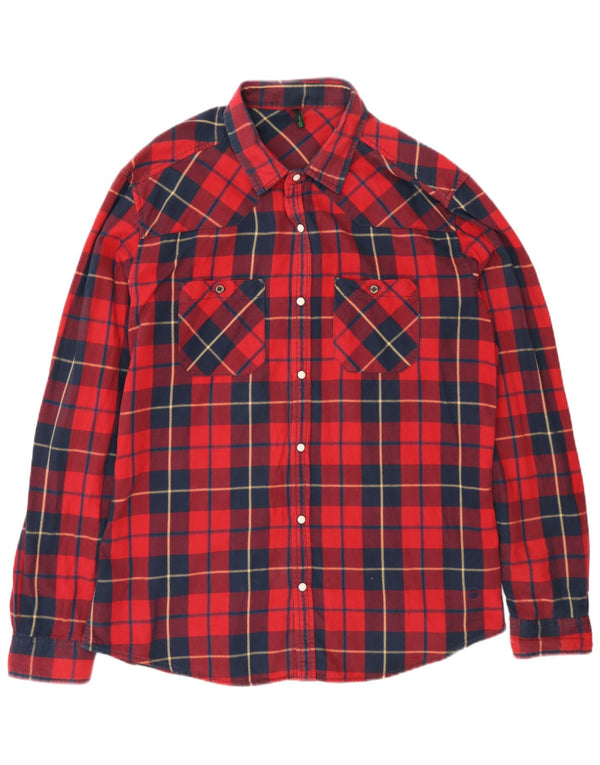 Camisa masculina de flanela Benetton grande xadrez vermelho