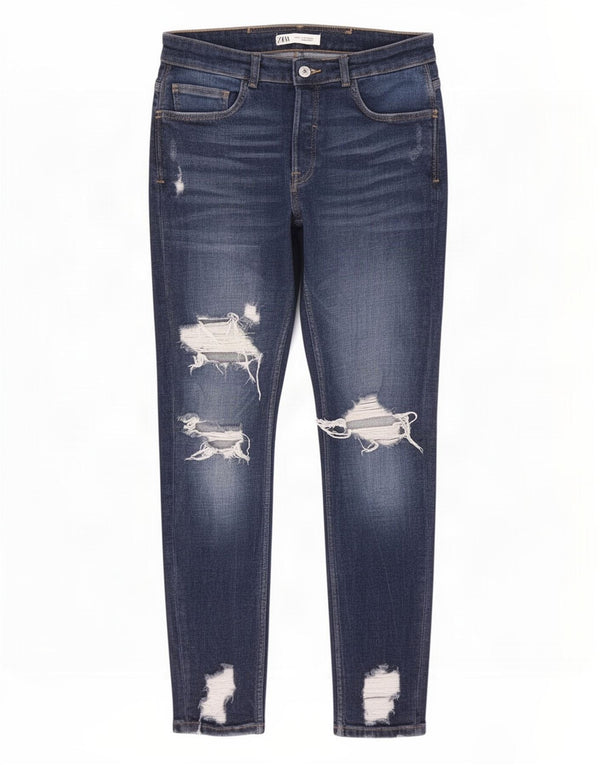 Zara Mens Distressed Slim Jeans EU 42 Grande W32 L30 Azul Algodão