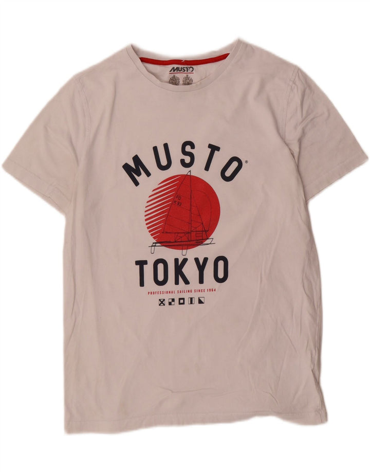 Camiseta gráfica masculina Musto Top médio algodão branco