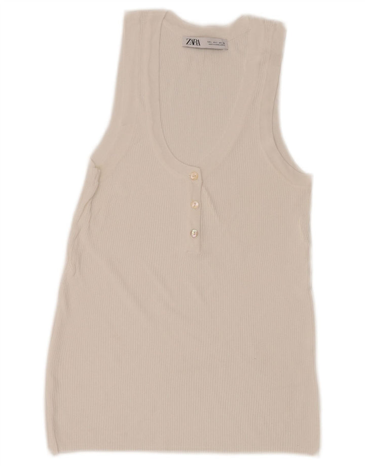 Blusa feminina sem mangas Zara Top UK 14 grande branco
