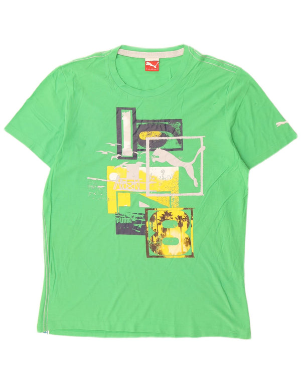 Puma Mens Graphic T-Shirt Top Grande Algodão Verde