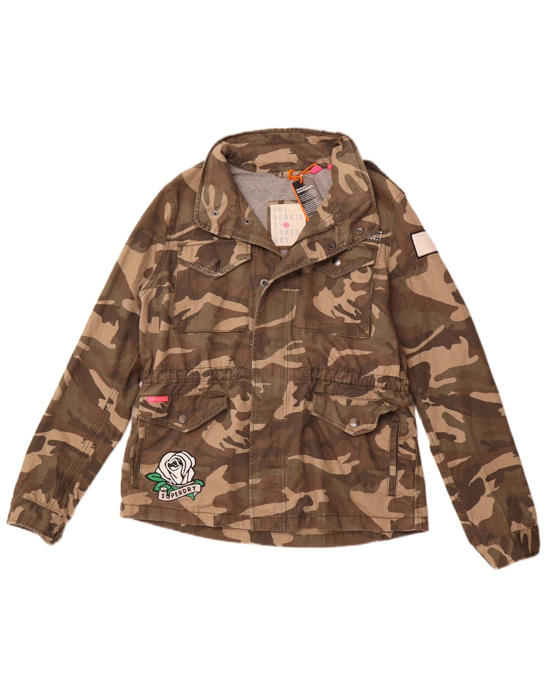 Jaqueta militar gráfica feminina SUPERDRY Reino Unido 16 grande camuflagem verde