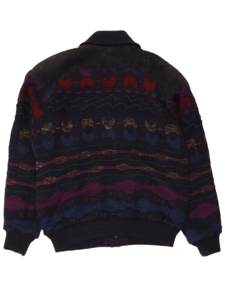 Suéter cardigã masculino C&A IT 48/50 acrílico listrado azul marinho médio