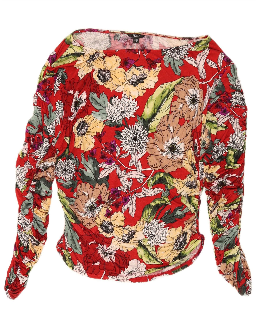 Blusa feminina grande de manga comprida Guess Reino Unido 8 pequena rayon floral vermelho