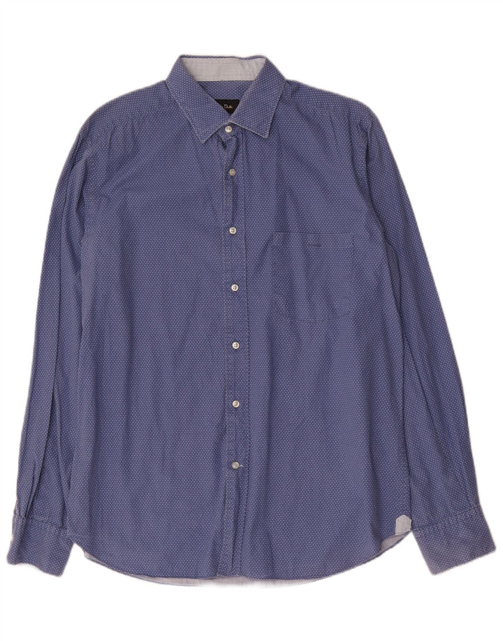 Camisa masculina Massimo Dutti slim fit grande algodão azul com bolinhas