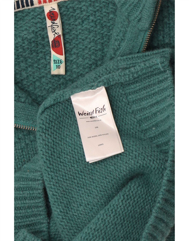 Suéter feminino Weird Fish com zíper e gola em lã verde pequena Reino Unido 10