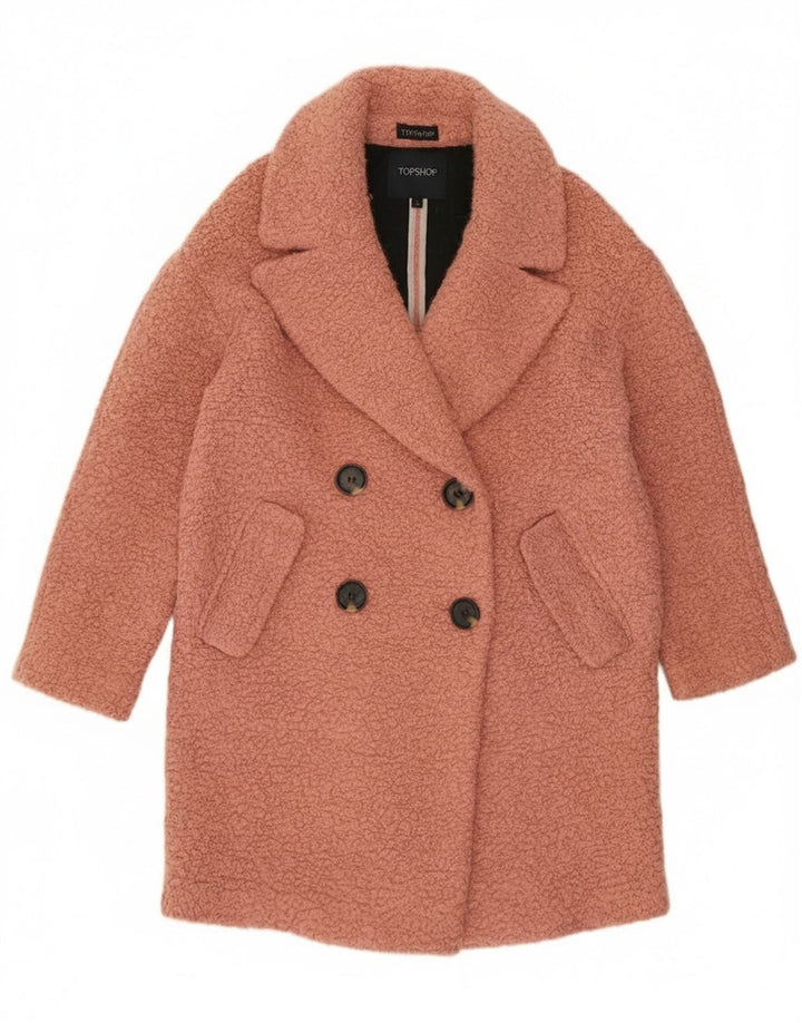 Topshop casaco feminino oversized com peito duplo Reino Unido 10 lã rosa pequena