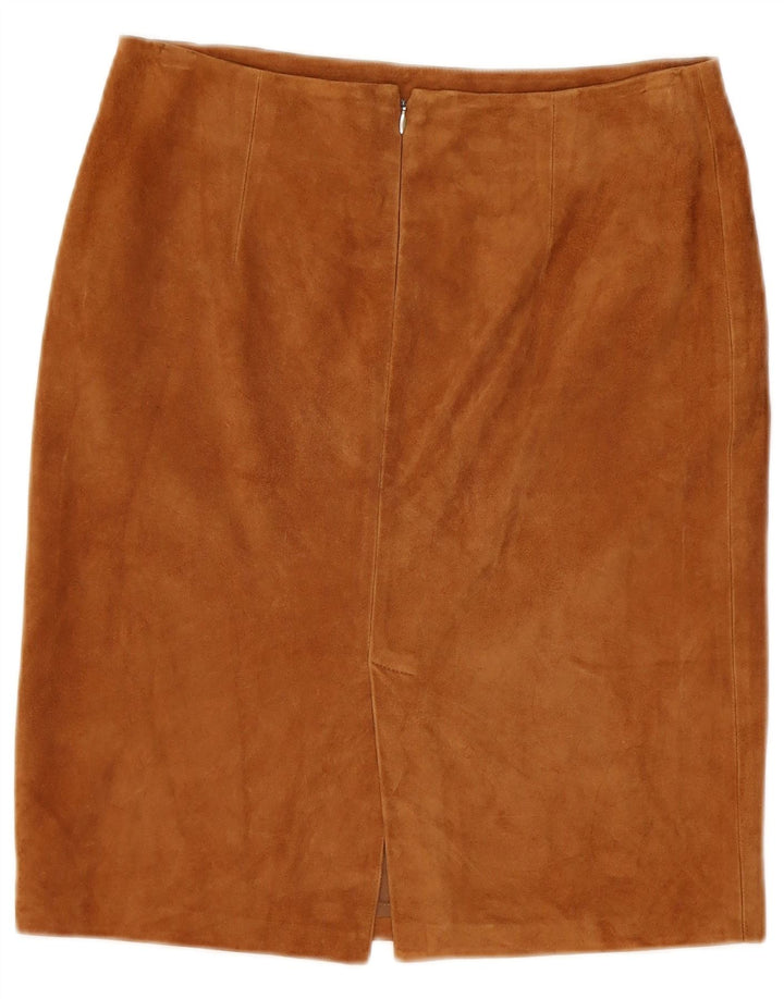 Saia reta de camurça feminina vintage W29 marrom médio