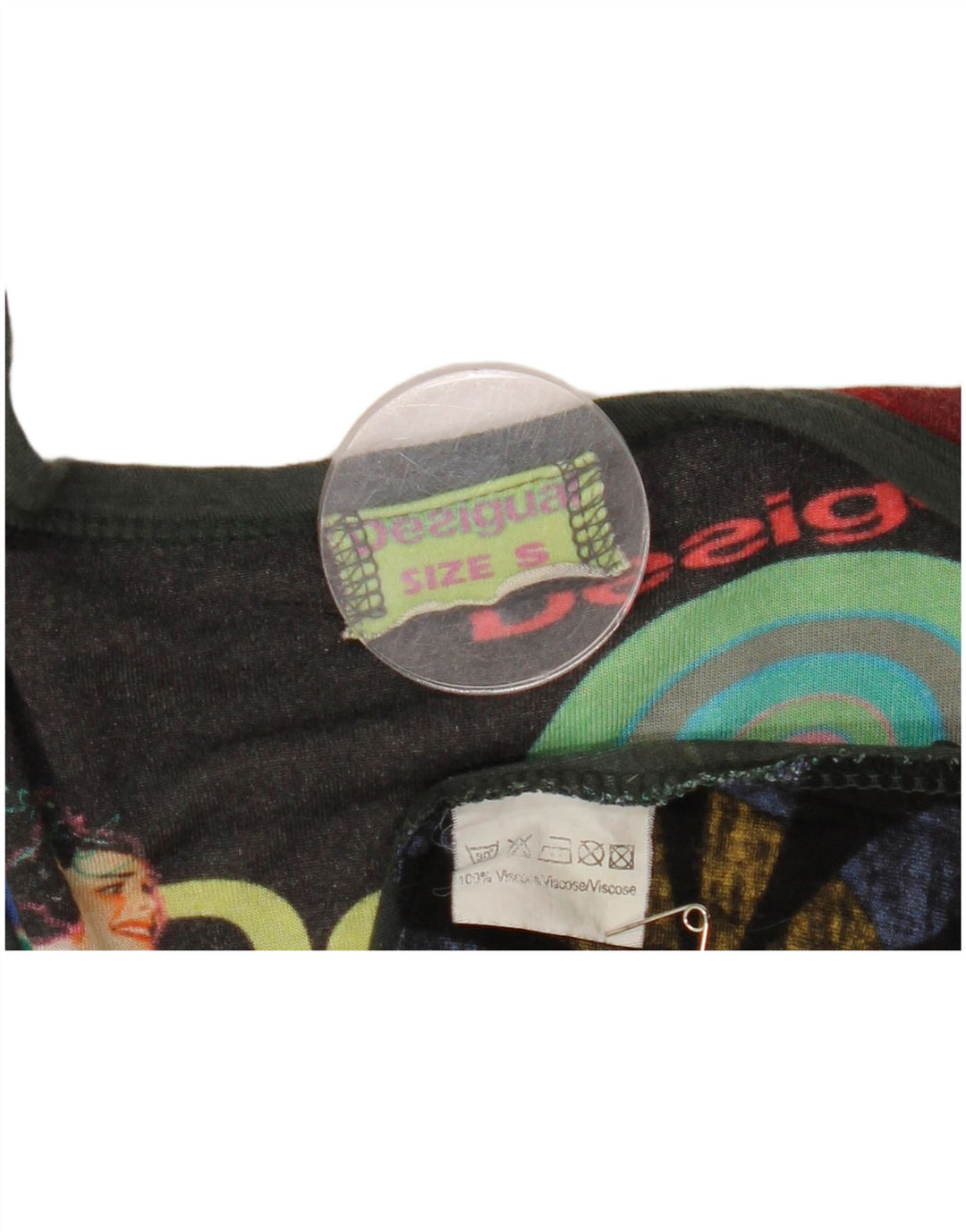 Top gráfico feminino Desigual manga comprida UK 8 pequeno viscose multicolorida