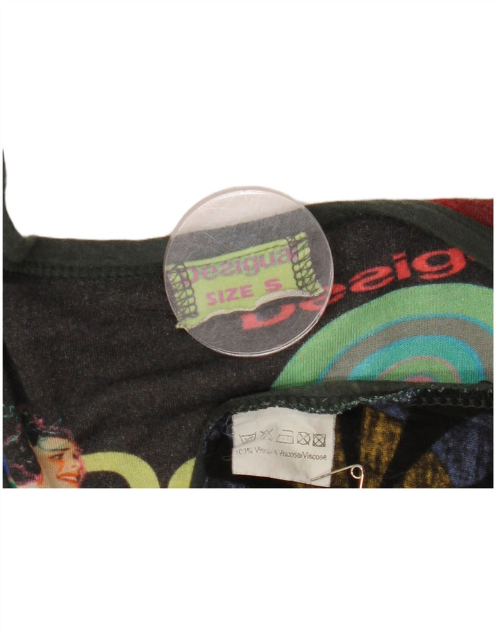 Top gráfico feminino Desigual manga comprida UK 8 pequeno viscose multicolorida