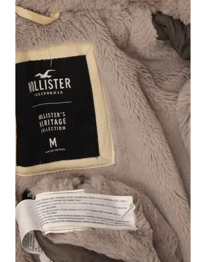 Jaqueta feminina Sherpa Parka com capuz Hollister UK 14 poliéster cinza médio
