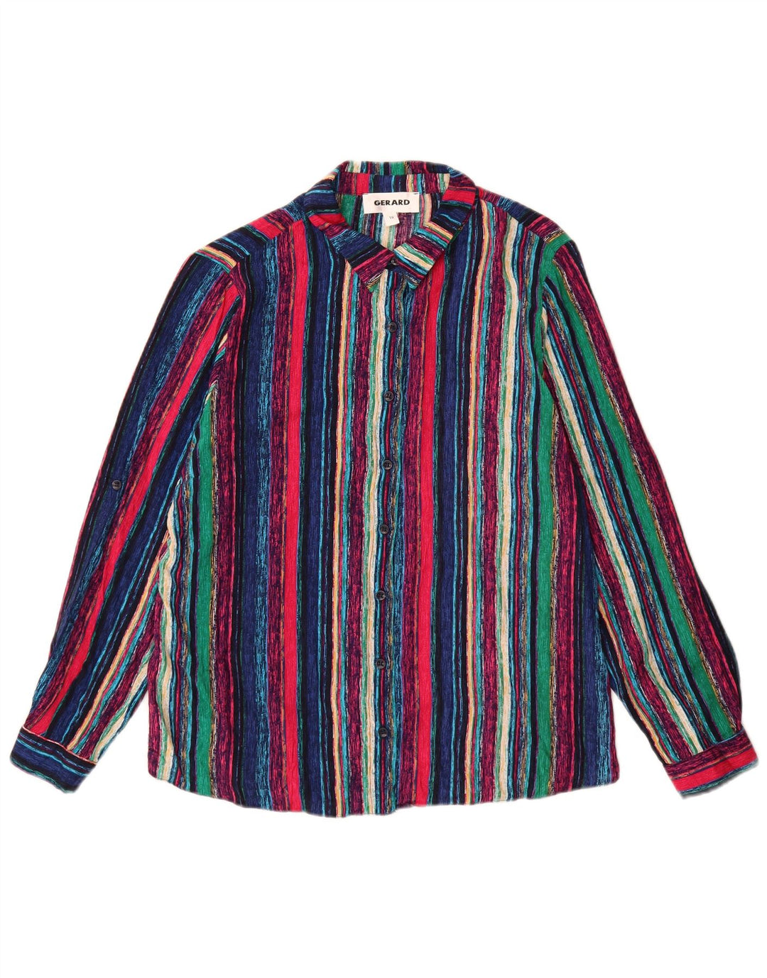 Blusa feminina vintage UK 12 viscose listrada multicolorida média