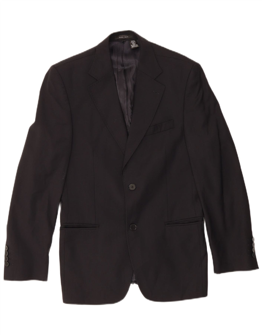 Jaqueta blazer masculina Zara com 2 botões UE 46 pequena lã azul marinho