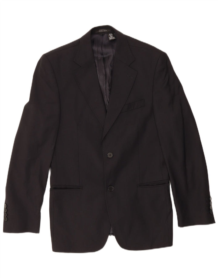 Jaqueta blazer masculina Zara com 2 botões UE 46 pequena lã azul marinho