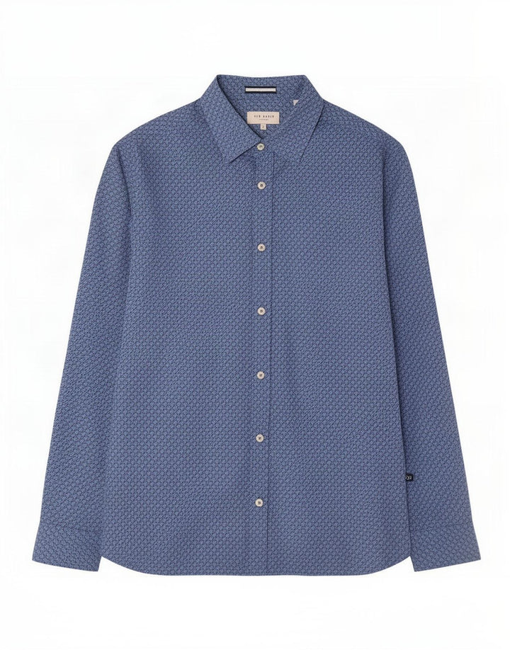 Camisa masculina Ted Baker tamanho 3 algodão houndstooth azul médio